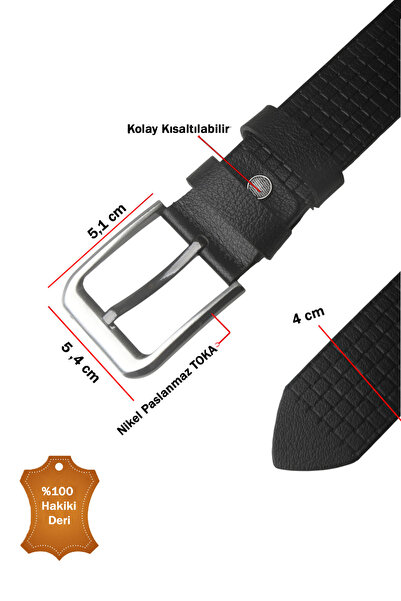 Rizz up Black 100% Genuine Leather Men's Belt with Square Pattern, Easy to Sh...