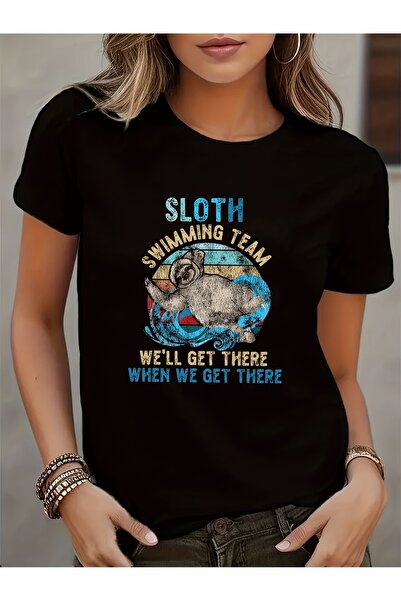 En22 تي شيرت نسائي برسومات Sloth Graphic، قميص صيفي برقبة دائرية قابل للتنفس،...