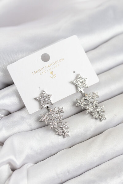 OGHAMAY Star Model Silver Color Zircon Stone Earrings