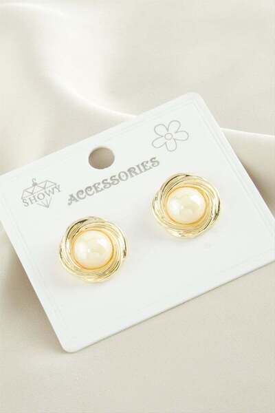ZERO LAND Spt-Gld Twisted Metal (80528) Pearl Earrings-11937326-Yellow
