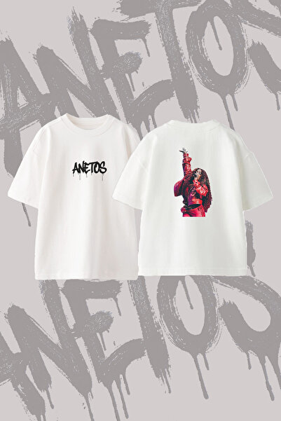 Anetos تي شيرت SZA Concert Design مطبوع من الخلف مصنوع من القطن باللون الأبيض...