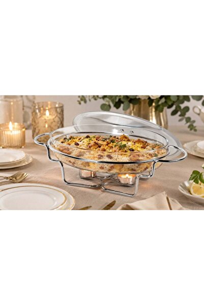 HOMEVEO 3L Oval Glass Buffet Server with Stainless Steel Stand and Steel Lid ...