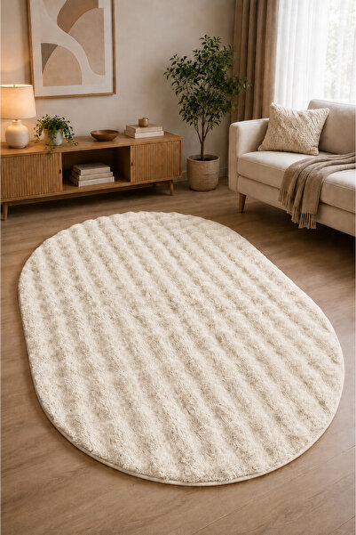 Merinos Bubble Oval Kesim Peluş Kaymaz Taban Yıkanabilir Yumuşak Salon Yatak ...