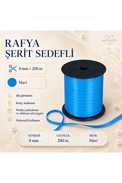 san Rafya Şerit 8mm x 200mm Mavi