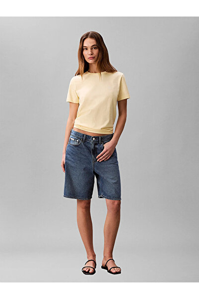 Calvin Klein SS MONOGRAM CREW TEE, 4MY Sarı Kadın T-Shirt