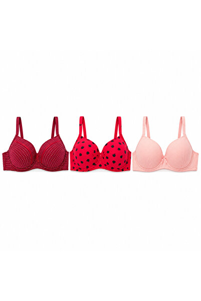 Generic Women's Printed Lace Detailed Three-Piece Bra Set 48 Size
