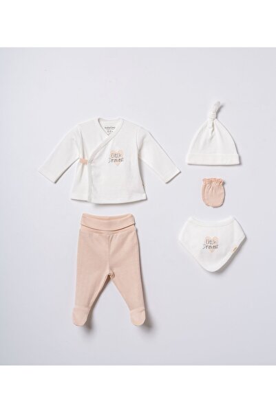 Magu Baby Girl Cotton Ecru Salmon 5-Piece Hospital Discharge Set