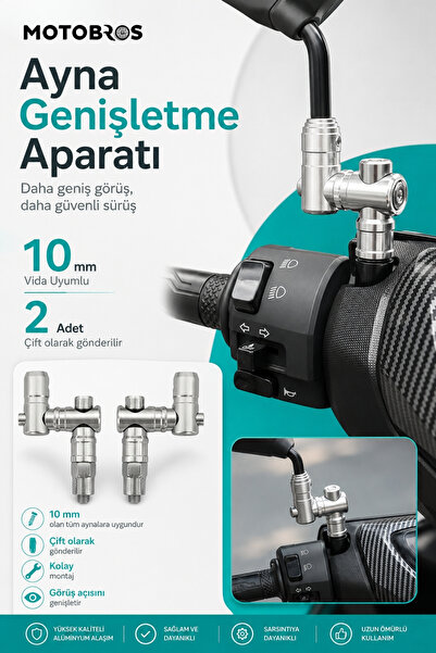Motobros Motosiklet Ayna Genişletme Ayna Yükseltici (SİLVER) Motor Ayna Geniş...