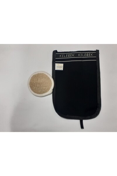 Kelebek Shower Gourd Loofah Facial Loofah + Thick Scrubbing Pouch Black