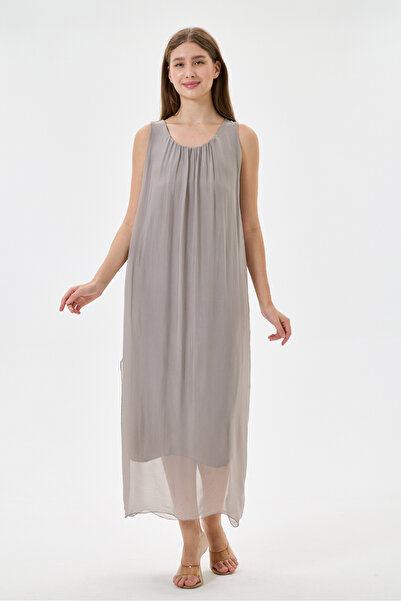 della moor Mink Italian Zero Sleeve Lined Plain Silk Dress Size 38 - 42