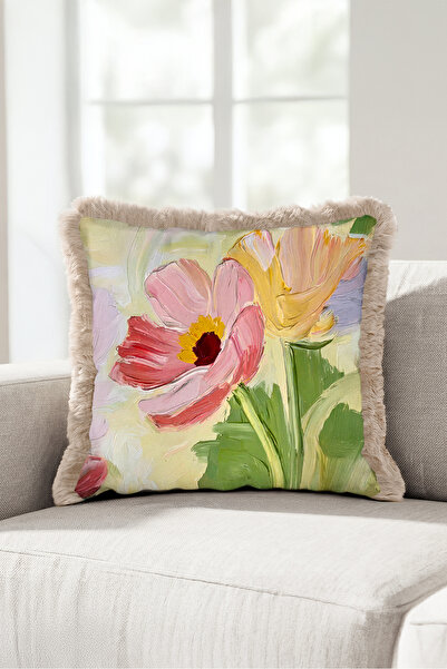 Evimde Bambaşka Flower Spring Floral Μαξιλαροθήκη με Κρόσσια - Ρομαντική Βοτα...