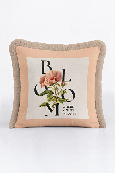 Evimde Bambaşka Botanical Floral Motif Fringed Pillowcase - Floral Bohemian P...