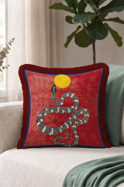 Evimde Bambaşka Exotic Snake Figured Fringed Pillowcase - Ethnic Bohemian Bla...