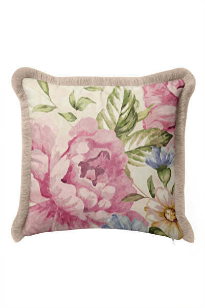 Evimde Bambaşka Floral Peony Motif Fringed Pillowcase - Spring Bohemian Pink ...