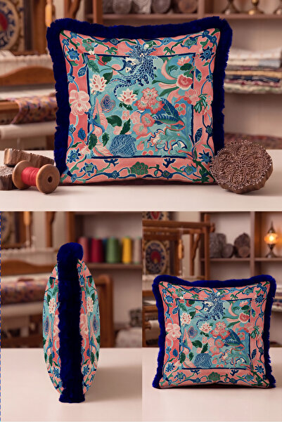 Evimde Bambaşka Exotic Tropical Coral Fringe Pillowcase - Authentic Garden Bl...
