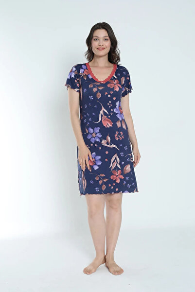 ERDENİZ TEKSTİL Floral Lace Nightgown - Comfortable Fit Home Dress with Wide ...