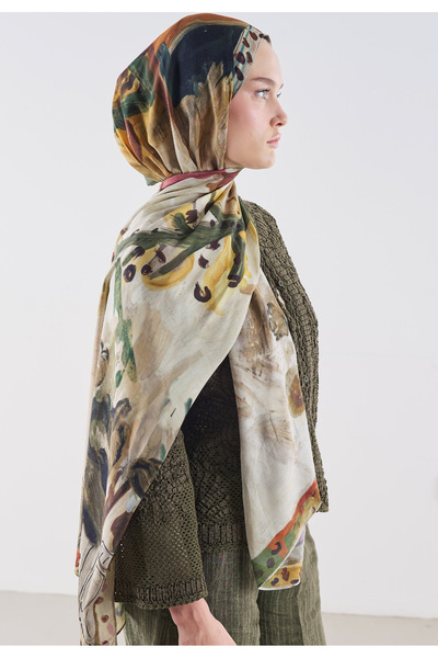 Freshscarfs Playful Palette Pattern Hemp Viscose Shawl Earth Tone