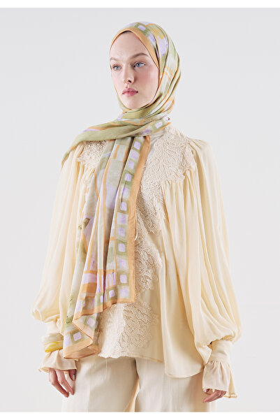 Freshscarfs Abstract Blocks Pattern Hemp Viscose Shawl Orange
