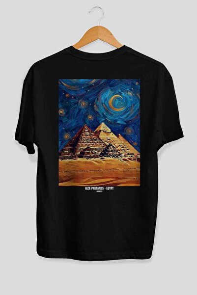 Ankhises Πυραμίδες Αίγυπτος Μαύρο Oversize Country City Back Printed Unisex T...