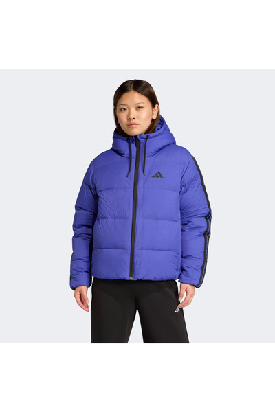 adidas Essentials Climawarm 3 Stripes Puffer Down Kapüşonlu Kadın Mavi Outdoo...