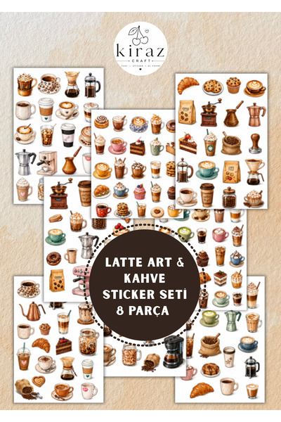 Kiraz Craft Coffee Aesthetic Sticker Seti 8 Parça Kahve Etiket | Cozy Cafe, L...