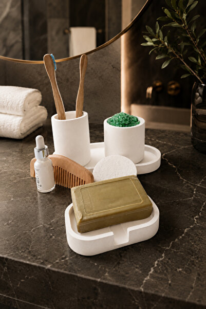 Lazuran Studio Top Bottom Set of 4 Bathroom Accessories with Tray, Toothbrush...