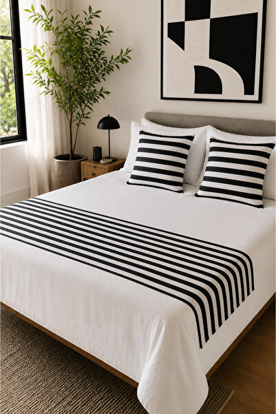 Attolya Bed End Runner Set Includes 2 Pillow Covers and a Runner, Made of Pre...