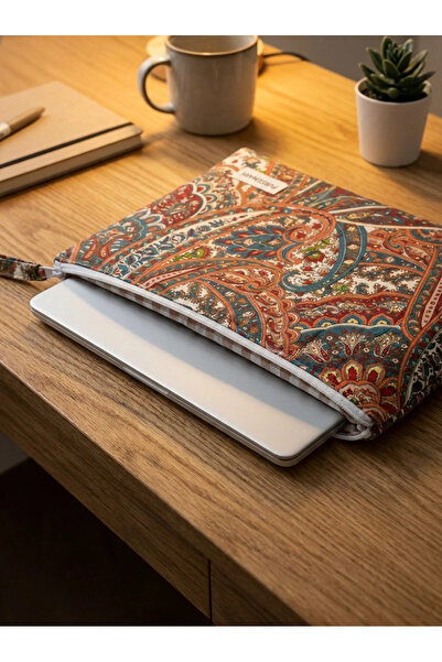 PURSEMARK Şal Desenli Tablet Kılıfı 11-13 İnç Fermuarlı El Yapımı Çanta