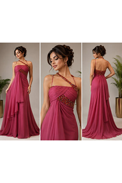 ASIAN Turquoise Dress Luxurious Evening Gown Made of Soft Chiffon Fabric, Ava...