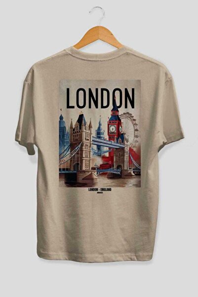 Ankhises London England 4 Beige Oversize Country City Back Printed Unisex T-S...