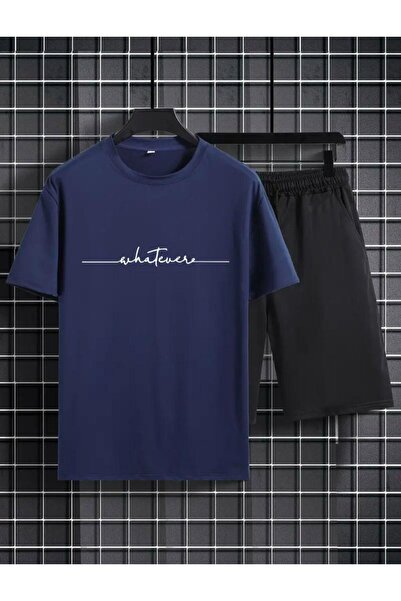 Boi Handwritten Detailed Printed T-Shirt Shorts Loose Fit Comfortable Fit Bla...