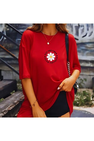 Boi Women's Daisy Dreamer Printed Cycling Oversize T-Shirt - over Thinker Det...
