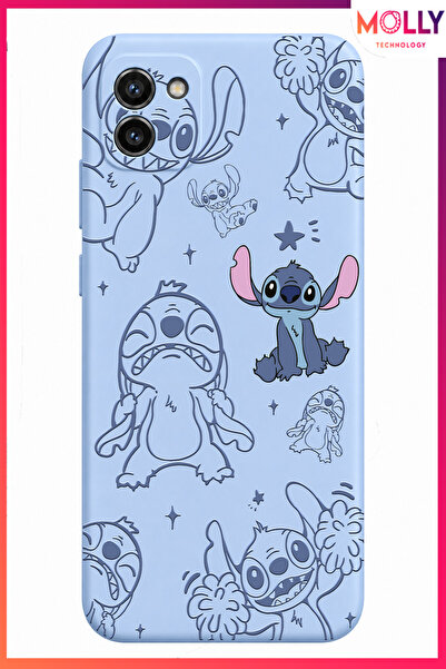Molly SAMSUNG GALAXY A03 İçin Bebe Mavisi Stitch Tatlı Çılgınlık Desenli Sili...