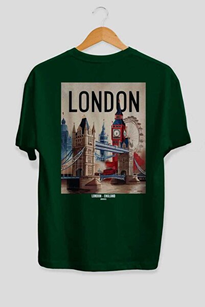 Ankhises Λονδίνο Αγγλία 4 Πράσινο Oversize Country City Back Printed Unisex T...