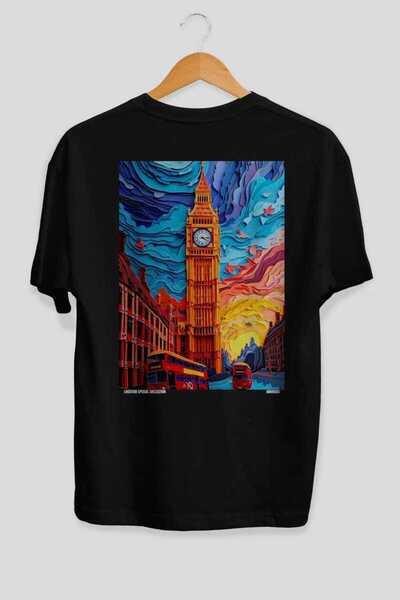 Ankhises Μπλουζάκι Unisex με στάμπα στην πλάτη London Black Oversize Country ...