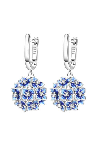 Choice OTE4198 CYCUFF 925 Sterling Silver Blue Hydrangea Flower Drop Earrings...