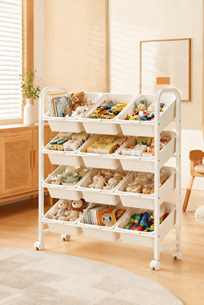 LDNQ Childrens Toy Storage Organizer with 9 Bins/12 Bins,Rolling Storage Cart...