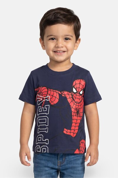 Marvel Toddlers Boy Crew Neck Short Sleeve Spiderman Print T-Shirt, Navy