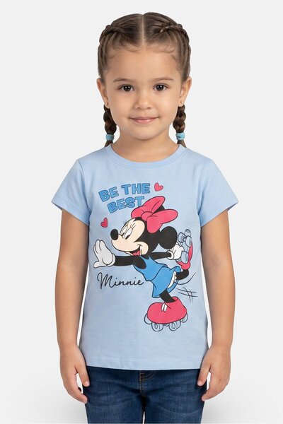 Disney Toddlers Girl Short Sleeve Mickey Mickey Minnie Print T-Shirt, Sky Blue