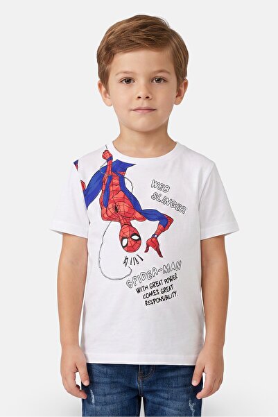 Marvel Kids Boy Spiderman Short Sleeve T-Shirt, White