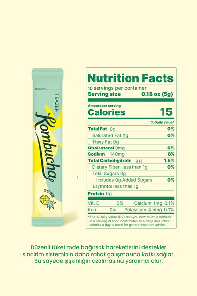 TEAZEN Probiyotik Ve Lif İçeren Bağırsak Sağlığı Destekli Şekersiz İçecek Kombucha Pineapple