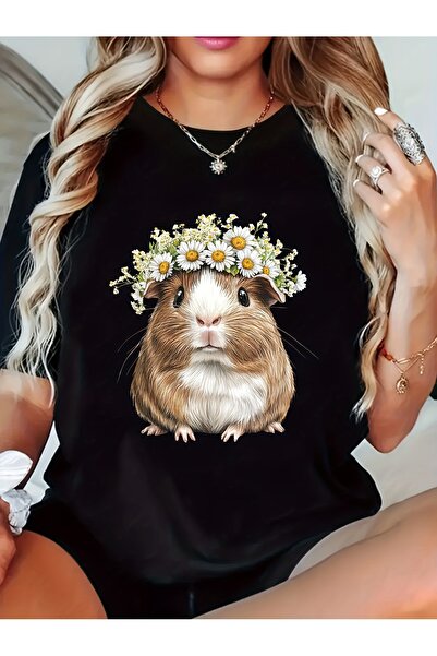 212Wear Ladies' Cute Guinea Pig Pattern T-Shirt, Short Sleeve Round Neck Ligh...