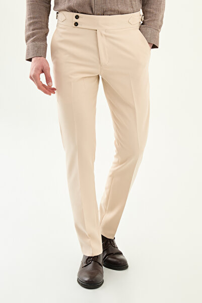 Mcr Straight Super Slim Fit Belted Men's Trousers Beige - 38138.23Y