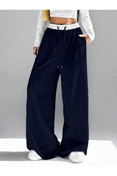 Take Two By Styli Navy Blue Contrast Waistband Oversized Joggers