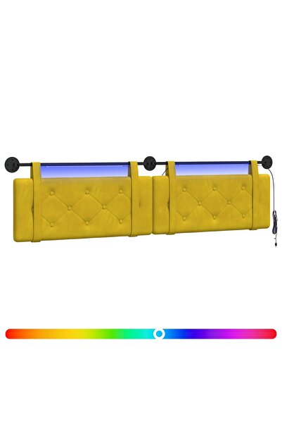 vidaxl Tăblie de pat suspendată Cu lumină LED Galben Catifea