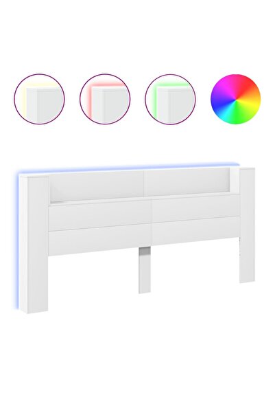 vidaxl Tăblie cu dulap și LED, alb, 220x16,5x103,5 cm