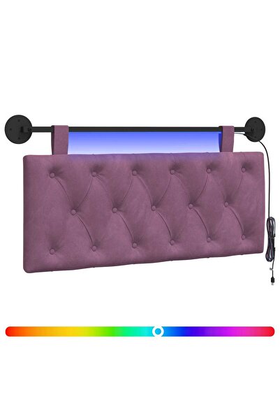 vidaxl Tăblie de pat suspendată Cu lumină LED Violet Catifea