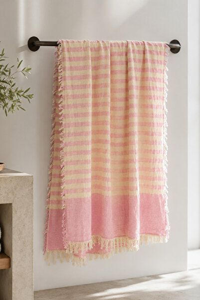 cottoncloth Multi-Purpose 2-Layer Striped Tasseled Muslin Beach and Bath Pesh...