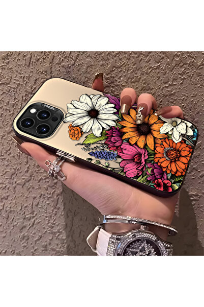 PATTERNOVA iPhone 12 Pro Max Uyumlu Karışık papatya sert kılıf, net baskı sol...