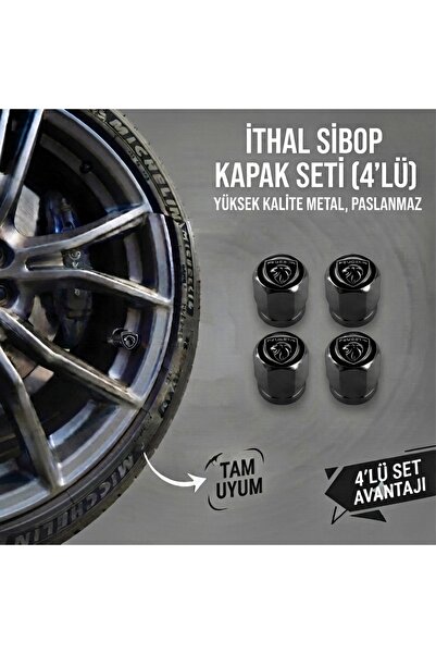 Lazer Store Peugeot 307 ile Uyumlu Logolu Alüminyum Siyah Altıgen Sibop Kapak...